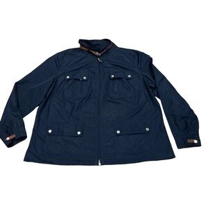 Ralph Lauren size 2X windbreaker equestrian jacket navy blue leather trim